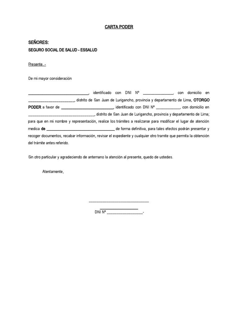 Modelo De Carta Poder