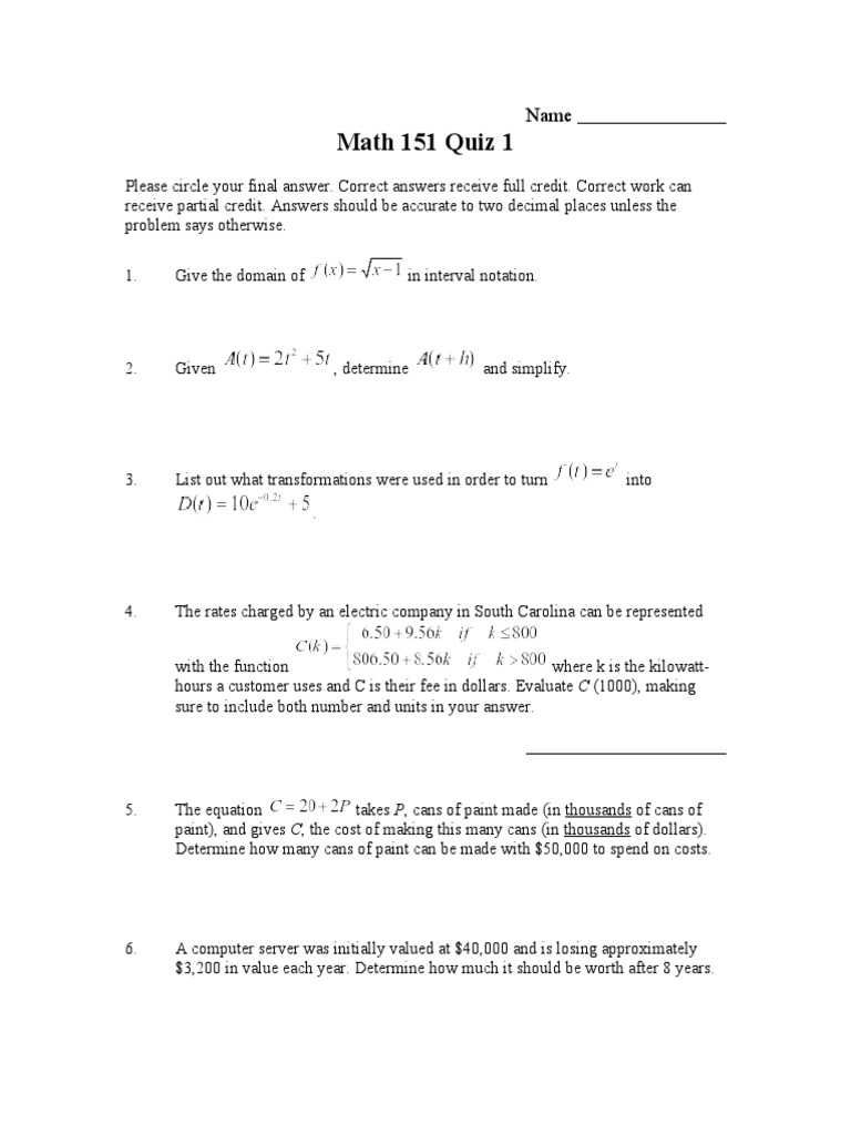151 s23 quiz 1 ch1 pdf function mathematics mathematics