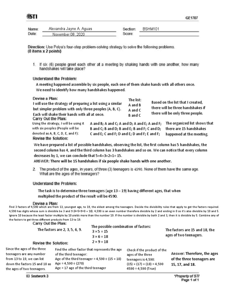 03 Seatwork 3 | PDF | Mathematics | Arithmetic