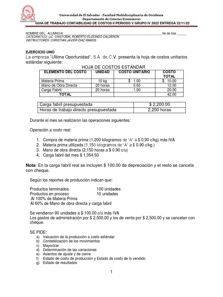Guía de Contabilidad de Costos II | PDF | Costo | Impuesto sobre la renta