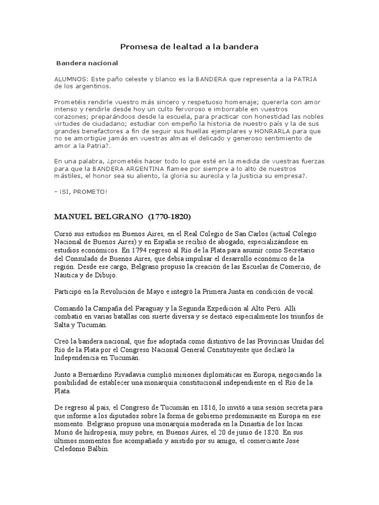 Promesa de lealtad a la bandera argentina | PDF | Viajes y turismo | Poesía
