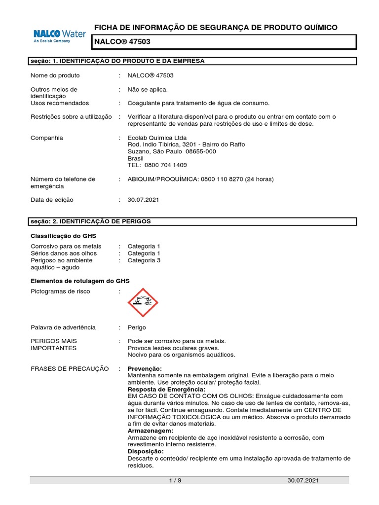 Nalco® 47503 | PDF | Desperdício | Química