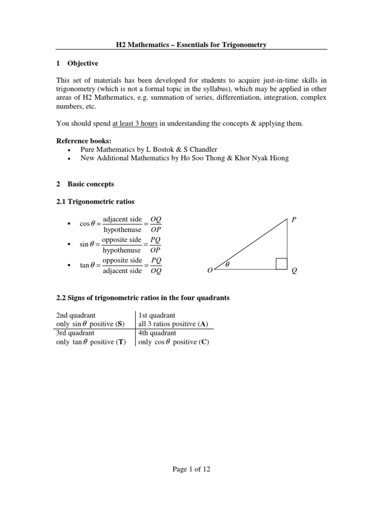 Trigonometry Essentials for H2 Mathematics | PDF | Trigonometric ...