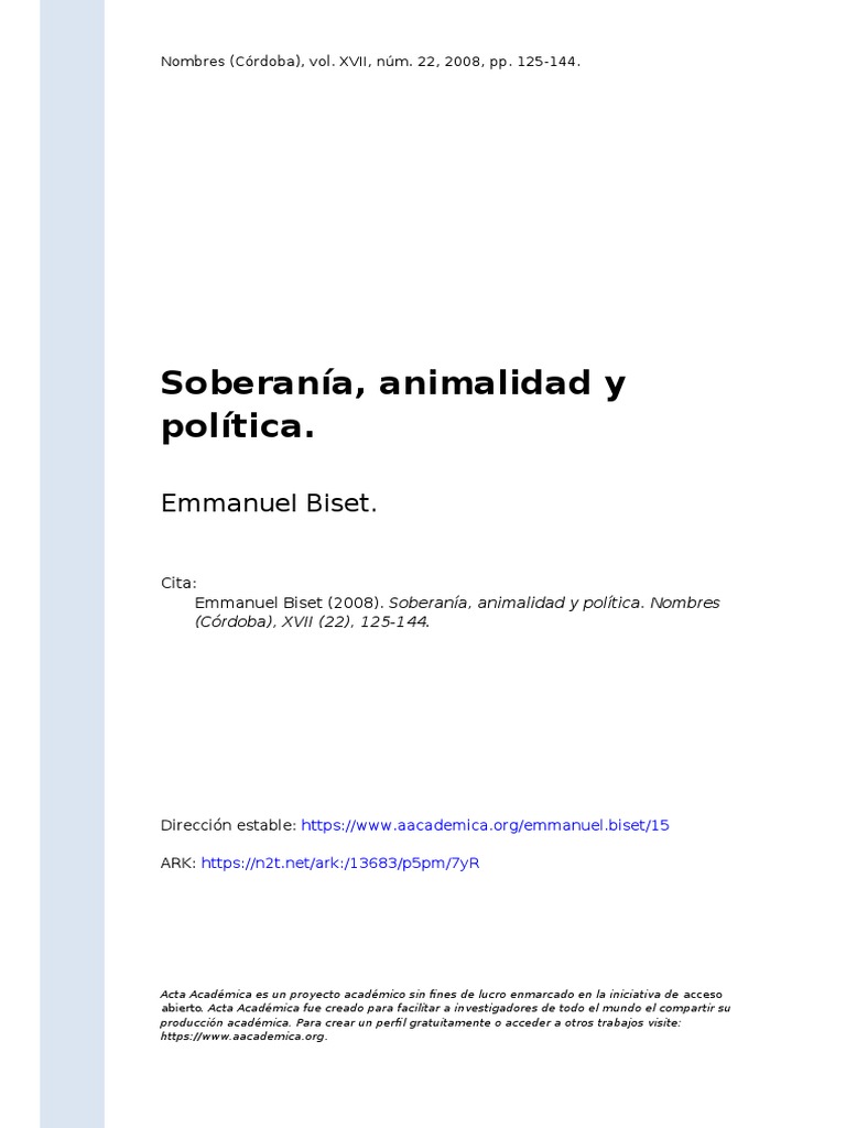 Emmanuel Biset (2008) Soberanía, Animalidad y Política PDF