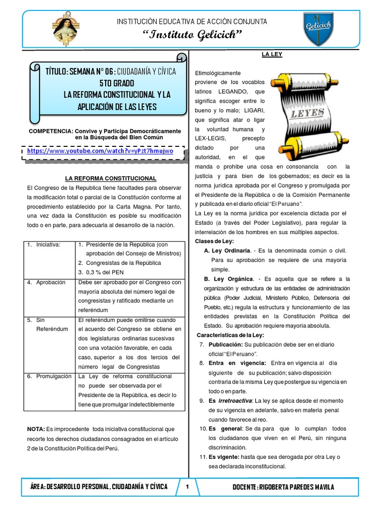 BIM II SEMANA 06 C CIVICA 5to Grado LA REFORMA CONSTITUCIONAL Y LA