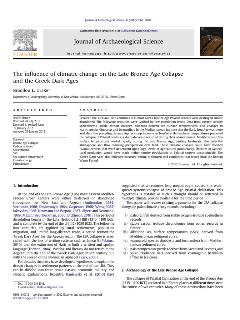 Article_The influence of climatic change on the Late Bronze Age Collapse and the Greek Dark