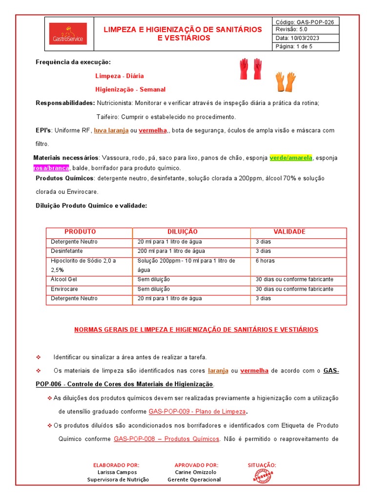 Limpeza e Higienização de Sanitários e Vestiários | PDF | Desperdício