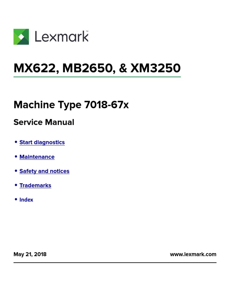 Lexmark MX622, MB2650, and XM3250May 21, 2018 PDF Printer