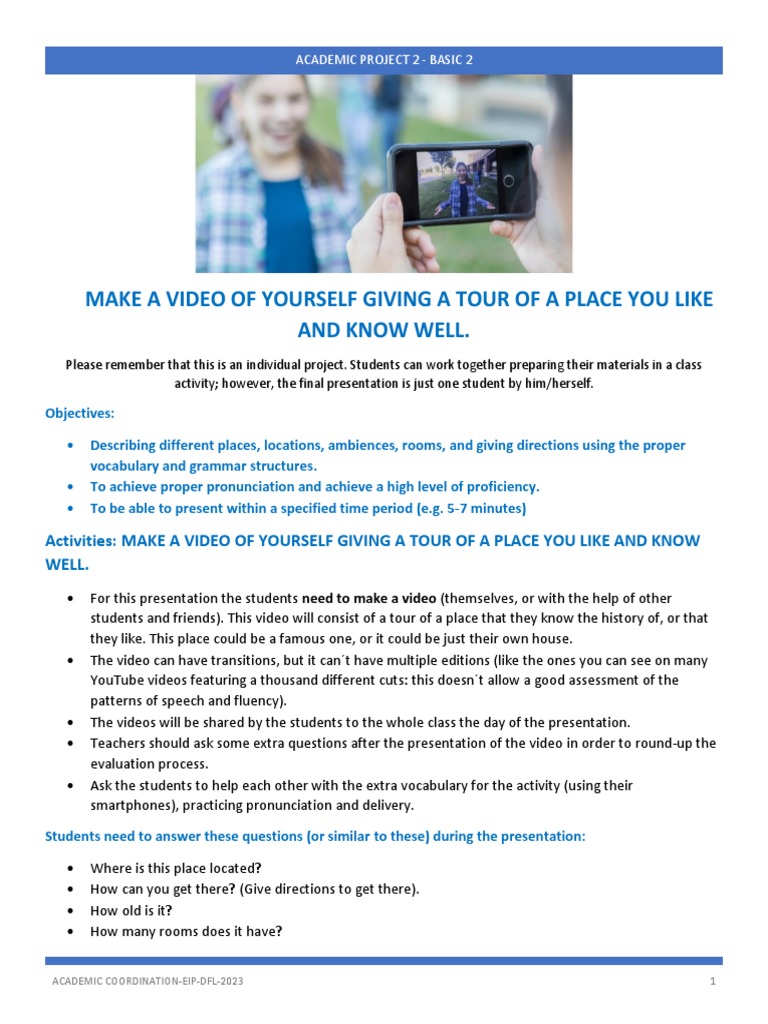 Video Tour Project Guidelines | PDF | Rubric (Academic) | Teachers