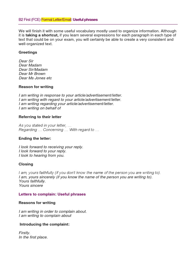 Essential Phrases for B2 Formal Writing | PDF