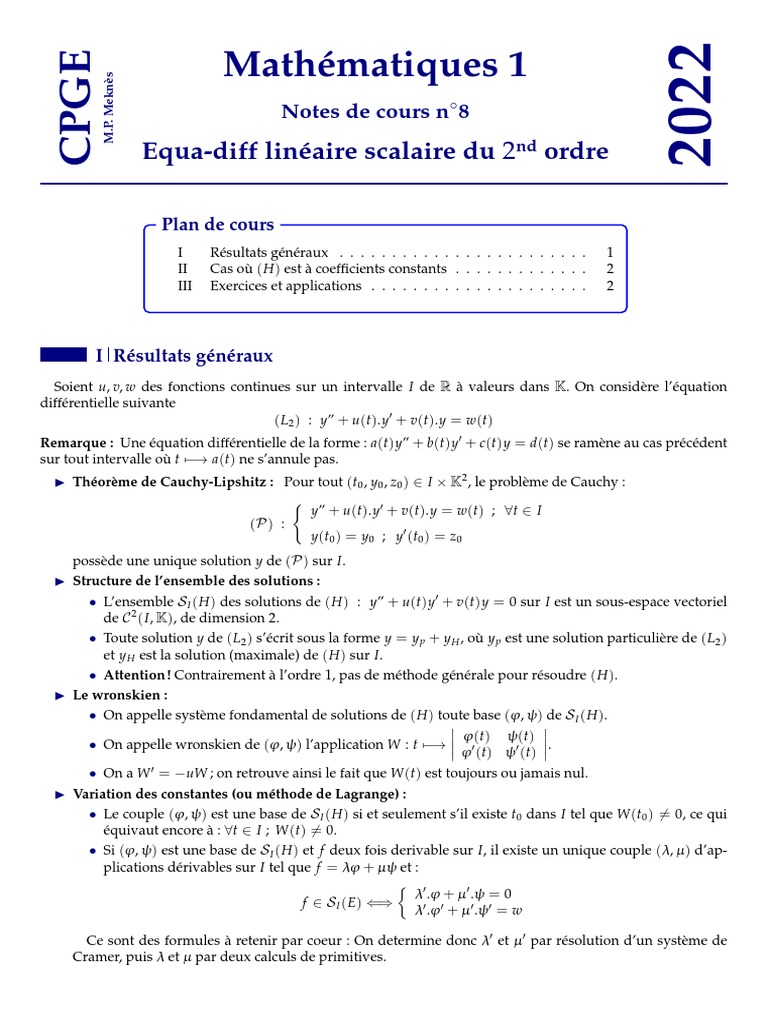 Équations Différentielles Linéaires 2nd Ordre PDF Équations Série — free download