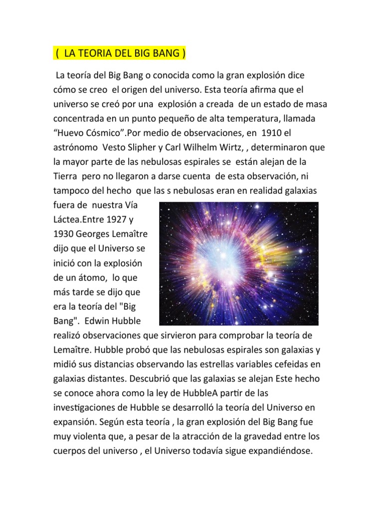 Resumen de la Teoría del Big Bang | PDF | Estrellas | Galaxia