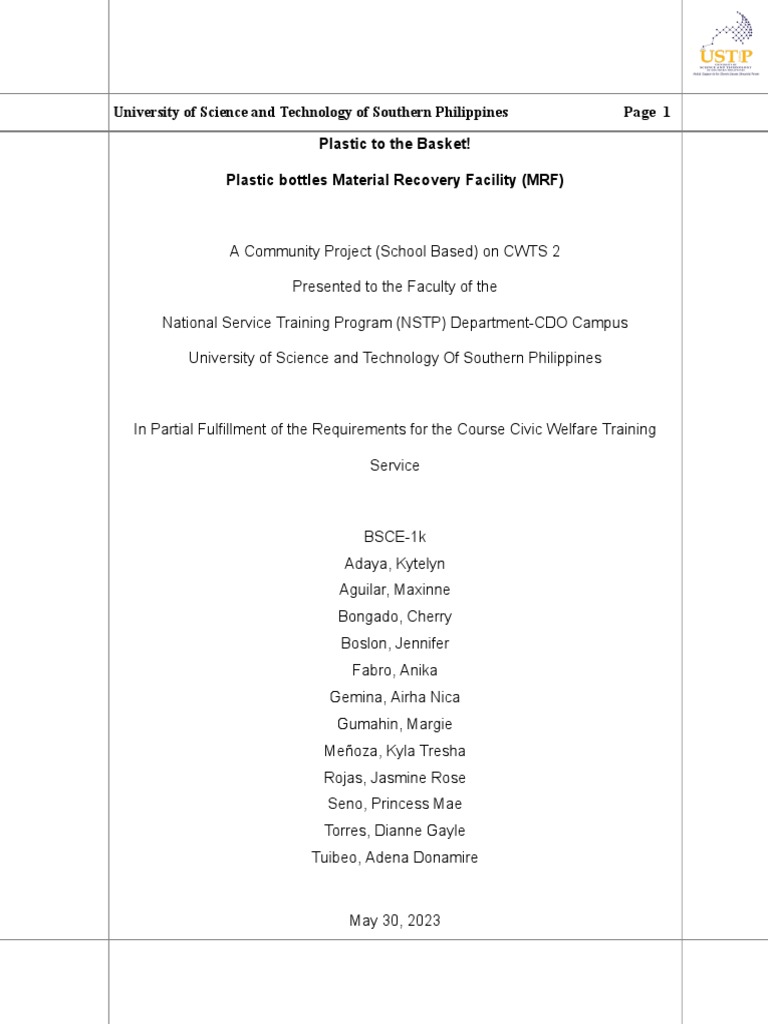Plastic Waste Management Project Proposal | PDF | Recycling | Waste ...