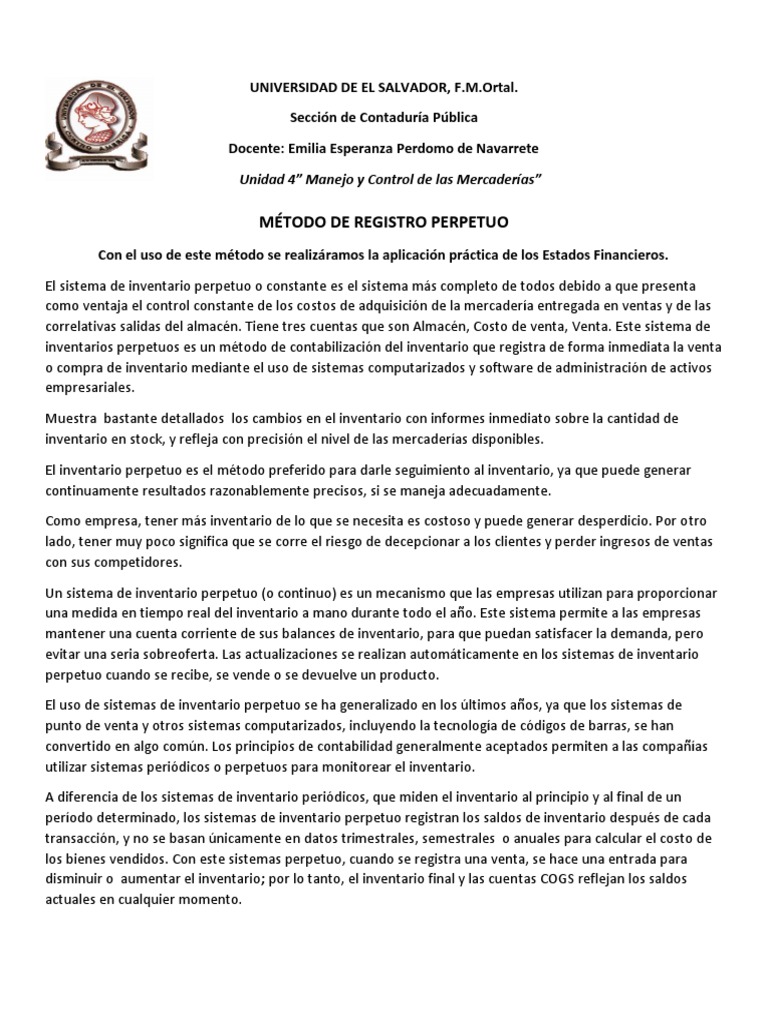 Metodo Perpetuo Pdf Inventario Contabilidad