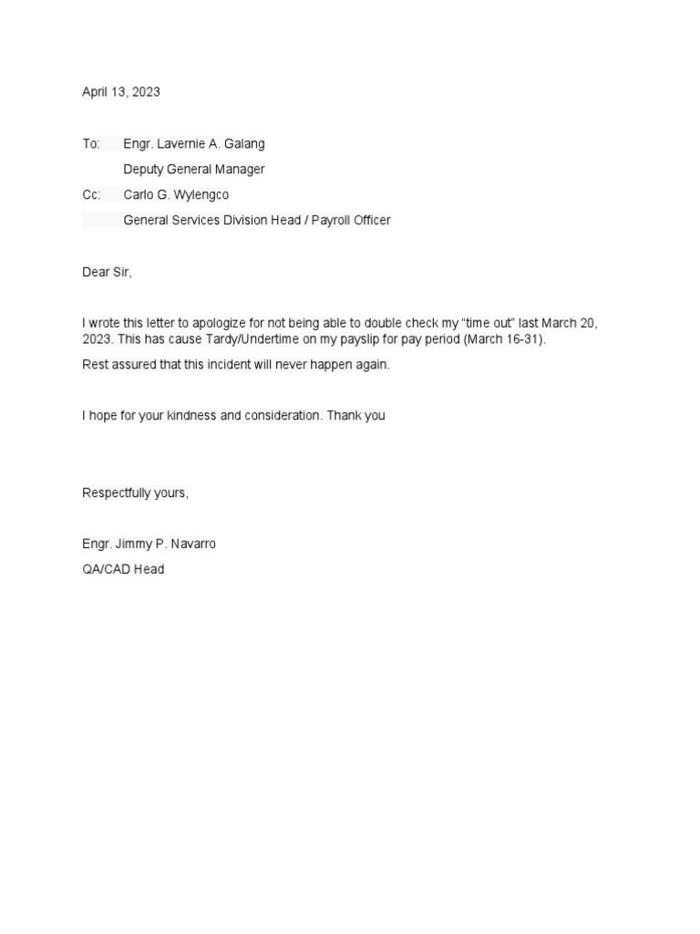 Letter for No Time Out PDF