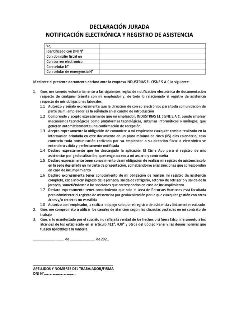 Modelo de Declaración Jurada Laboral | PDF | Crecimiento personal y ...
