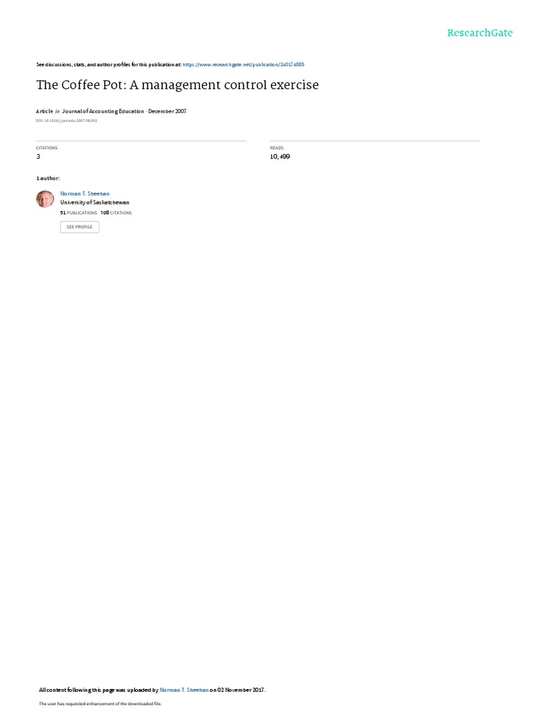 The Coffee Pot A Management Control Exercise PDF Coffee Sony