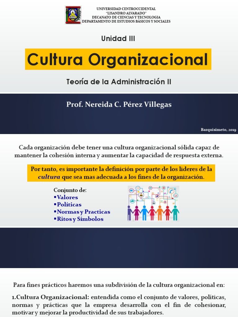 Unidad III. La Cultura Organizacional | PDF | Cultura organizacional ...