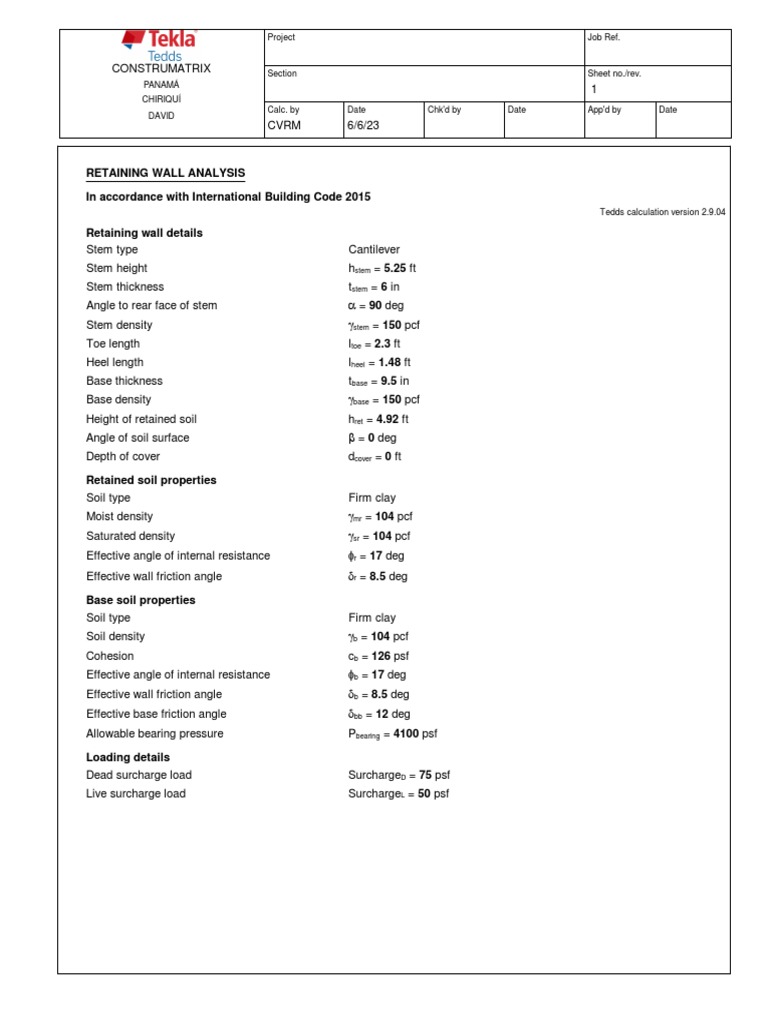 Retaining Wall Design Analysis Report | PDF | Strength Of Materials ...