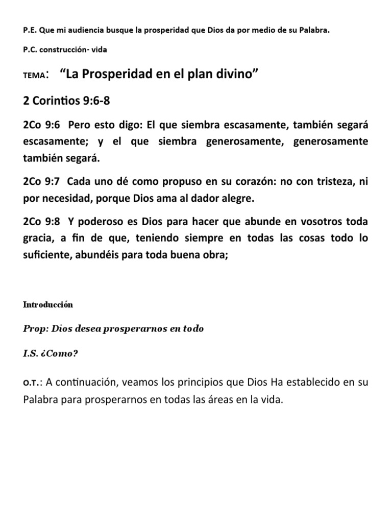 La Prosperidad en El Plan de Dios | PDF | Diezmo | Contenido bíblico
