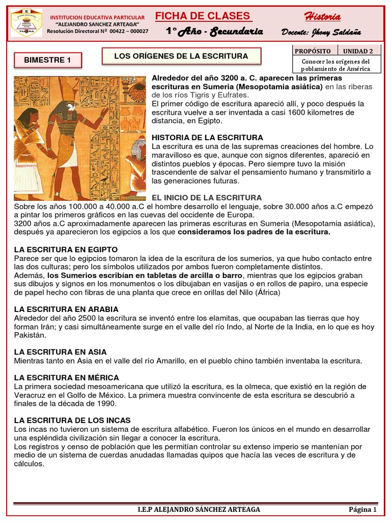 4. LOS ORIGENES DE LA ESCRITURA-1° | PDF