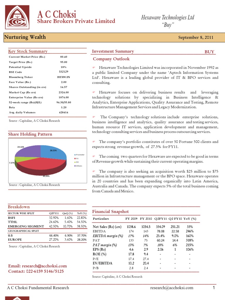 Hexaware Q2FY11 Financial Overview | PDF | Investing | Business