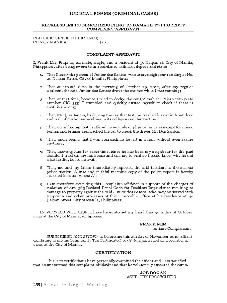 A010 Reckless Imprudence Resulting To Damage To Property PDF