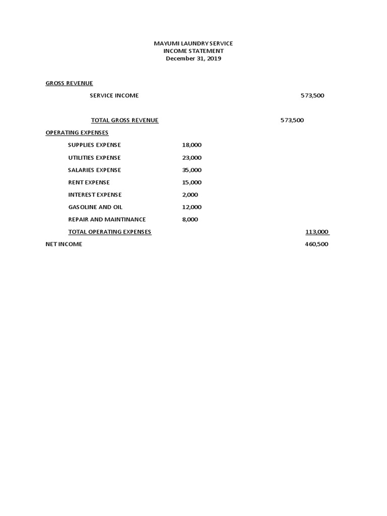Mayumi Laundry Service Income Statement | PDF | Finance & Money Management