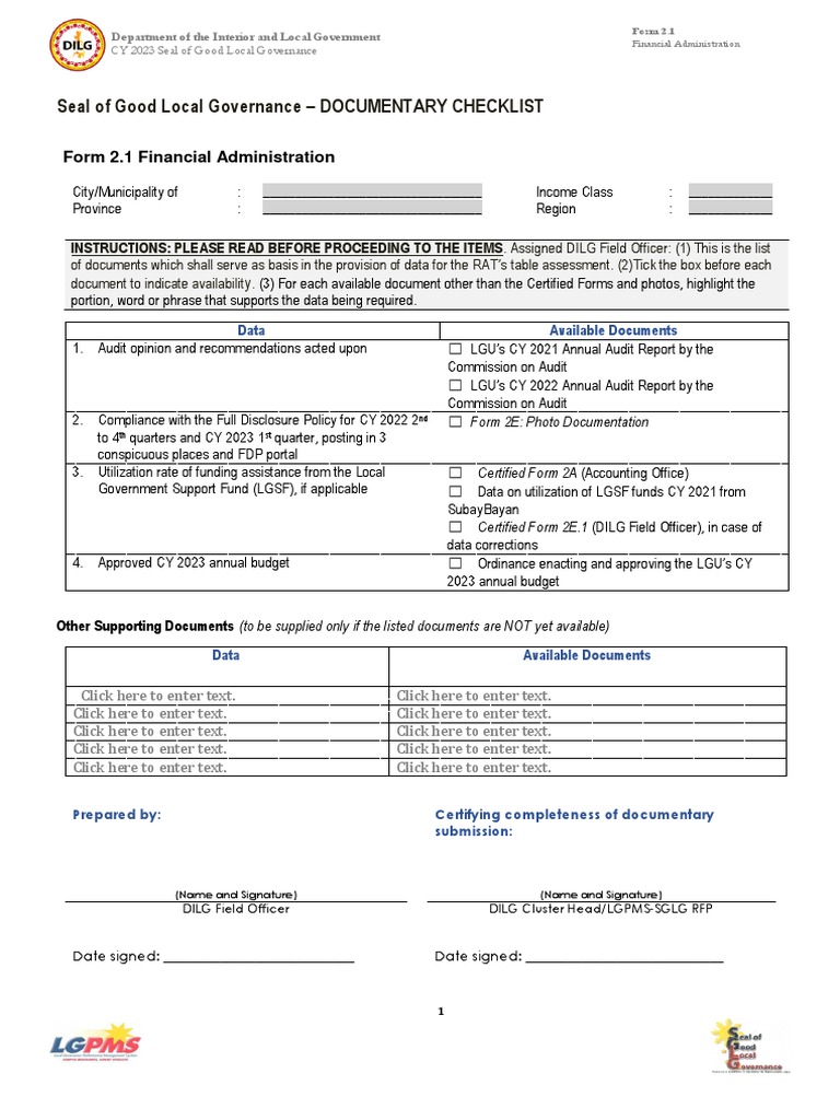 CM - P - Form-2.1-2.10-SGLG-Documentary-Checklist - 06 June | PDF ...