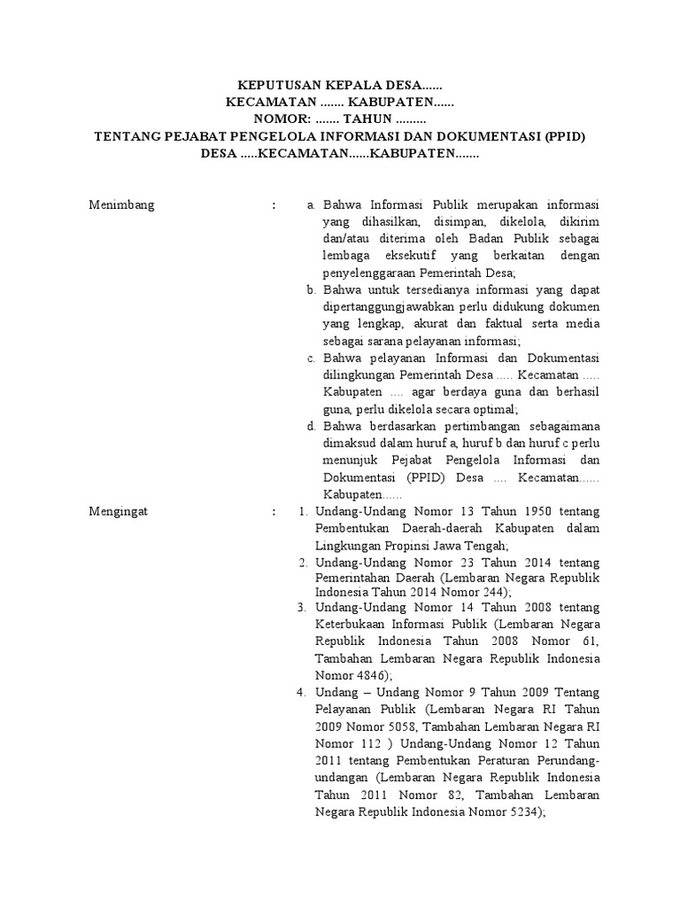 Draft Sk Kepala Desa Tentang Ppid Pdf