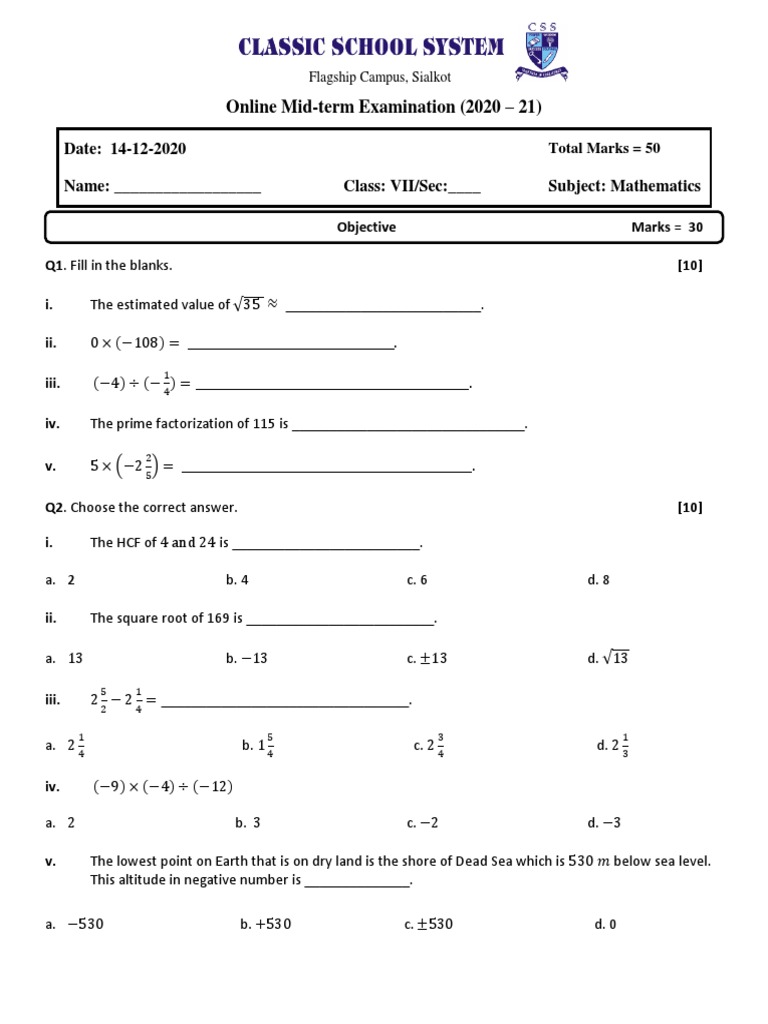 Maths Class VII | PDF | Mathematics
