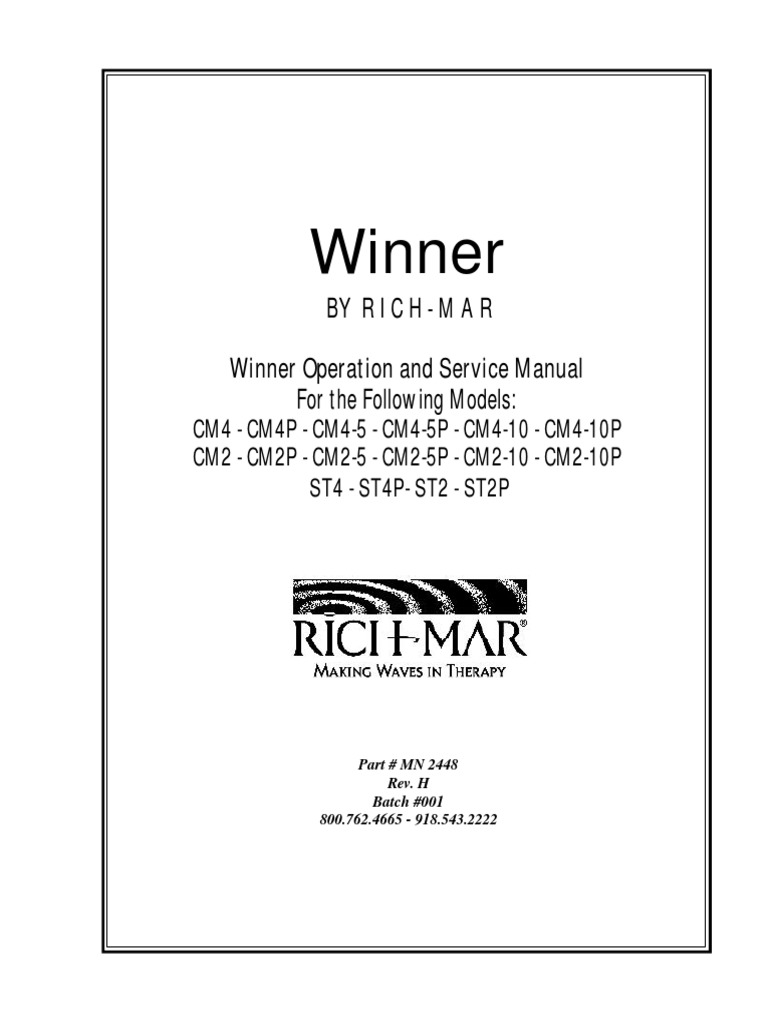 Richmar, Winner Op. and Service Manual | PDF | Pain | Light Emitting Diode