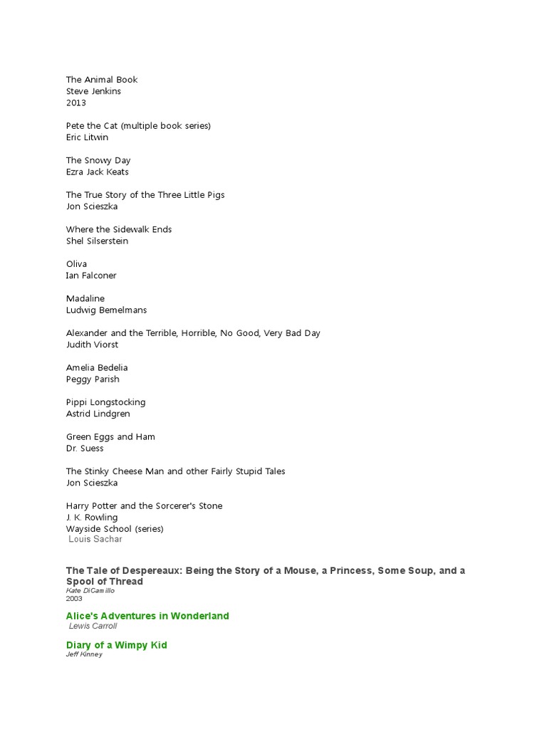 Reccomended Book List For Elementary | PDF