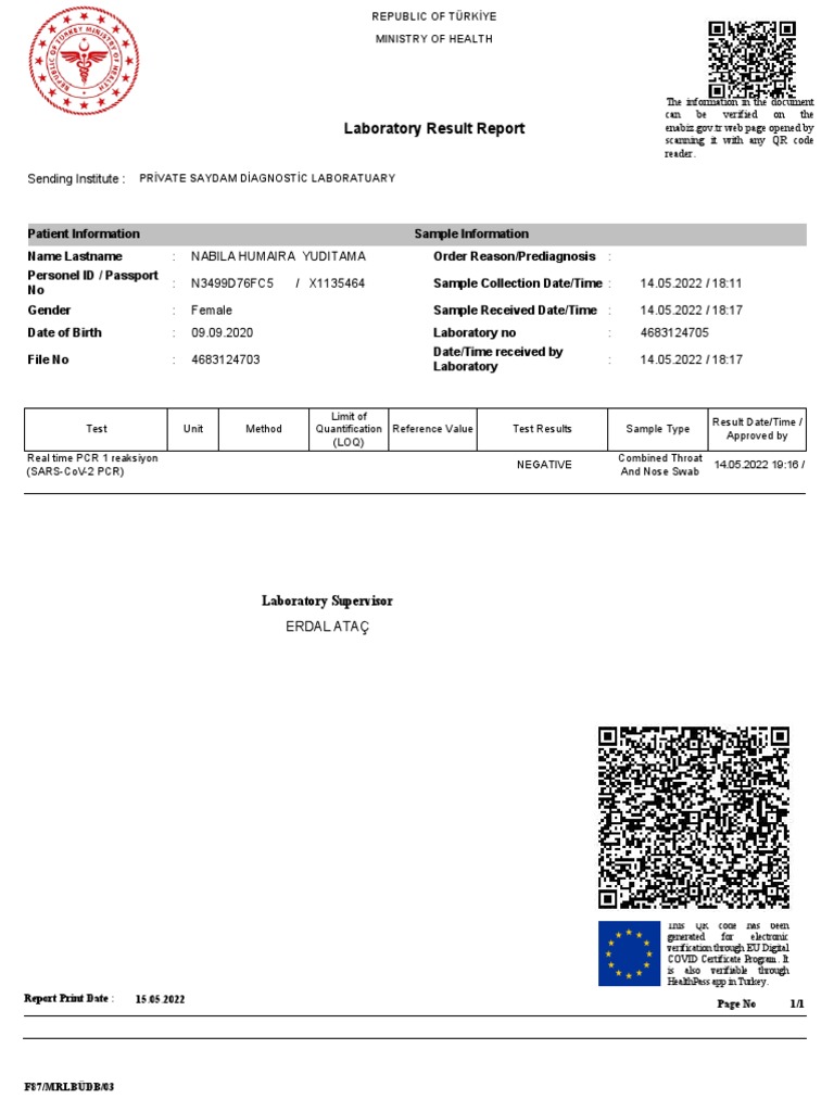 Contoh PCR Test Turki PDF Qr Code