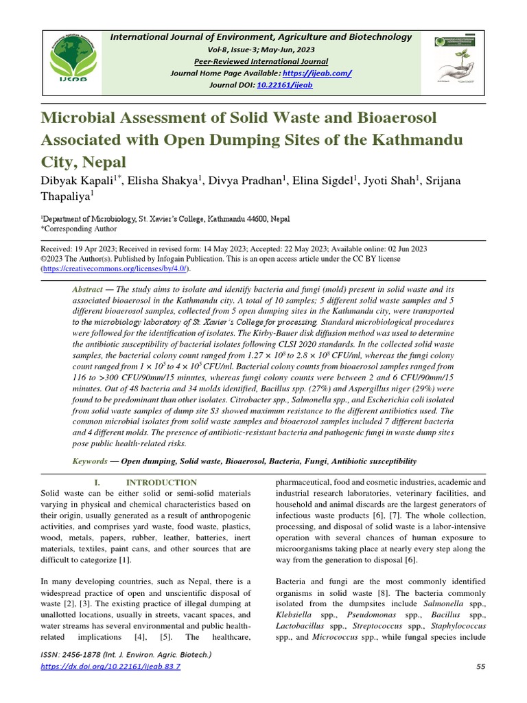 Microbial Assessment of Solid Waste and Bioaerosol Associated With Open ...