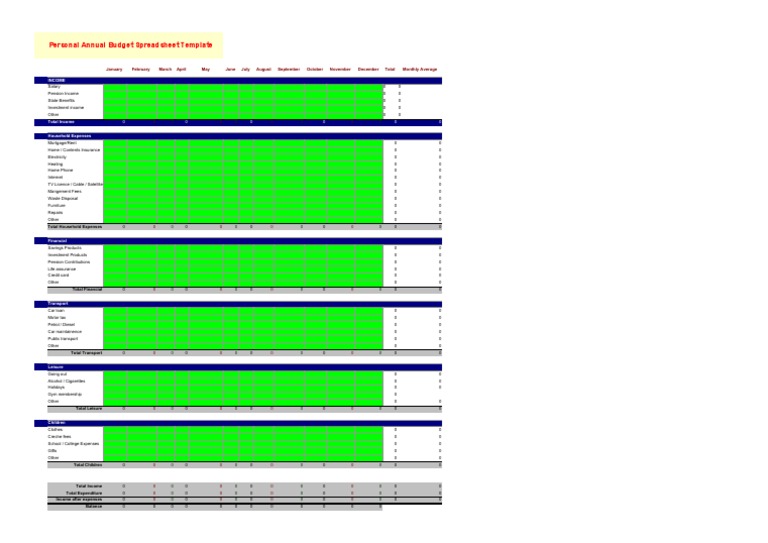 Excel Yearly Budget Template