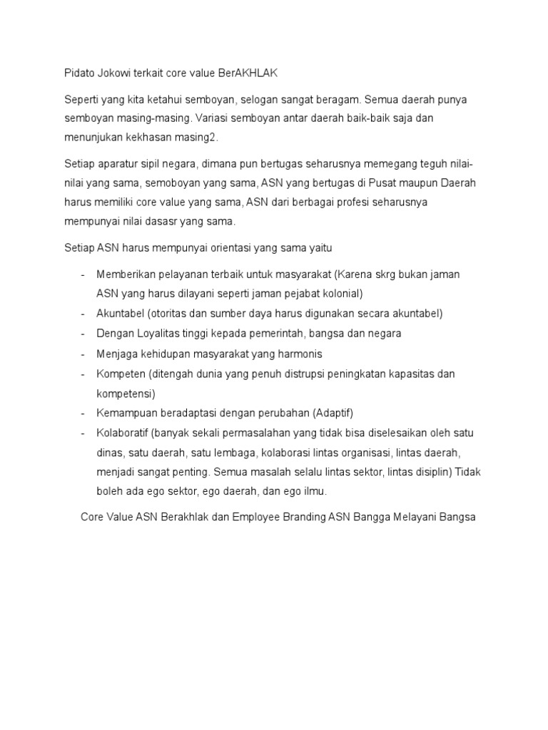 Core Value ASN Berakhlak dalam Pelayanan | PDF