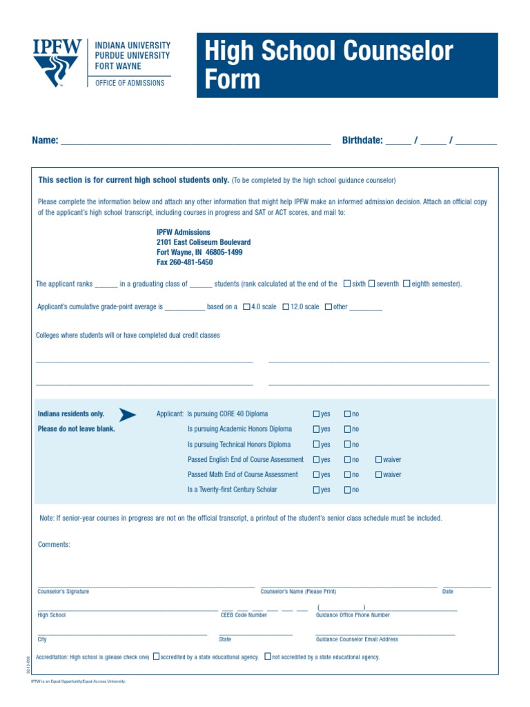 High School Counseling Form | PDF | School Counselor