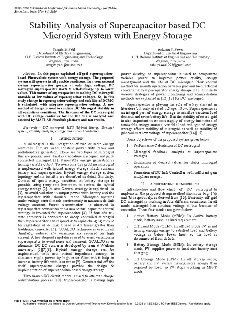 Stability Analysis of Supercapacitor Based DC Microgrid System With ...