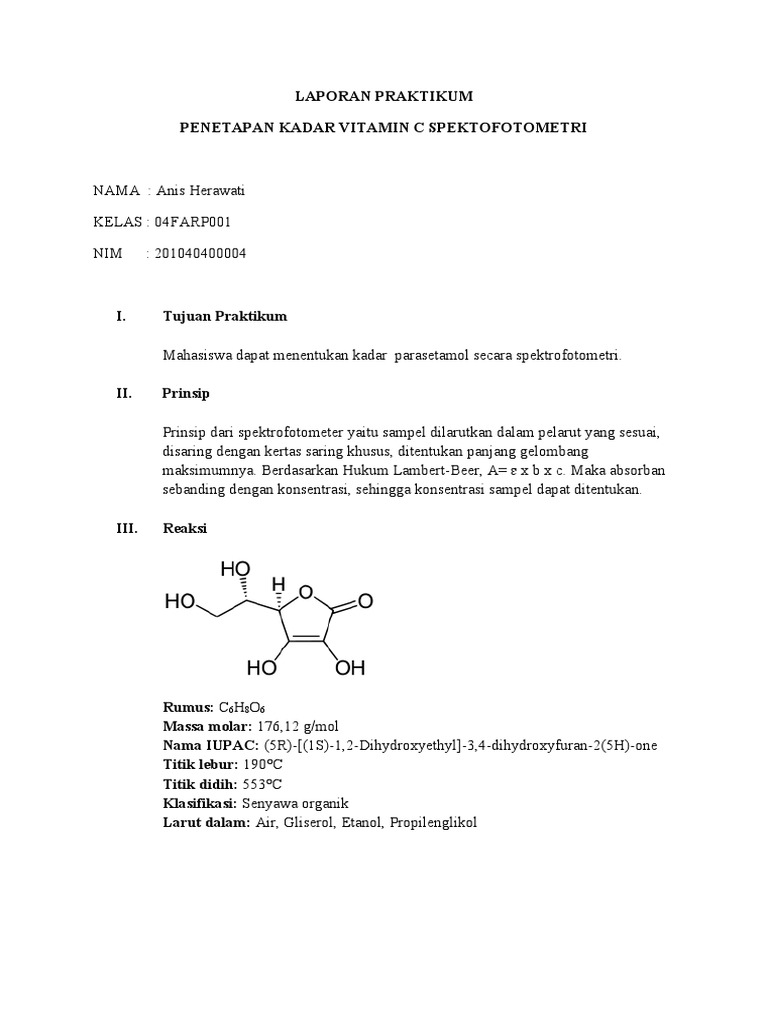 Laporan praktikum spektofotometri vit c pdf