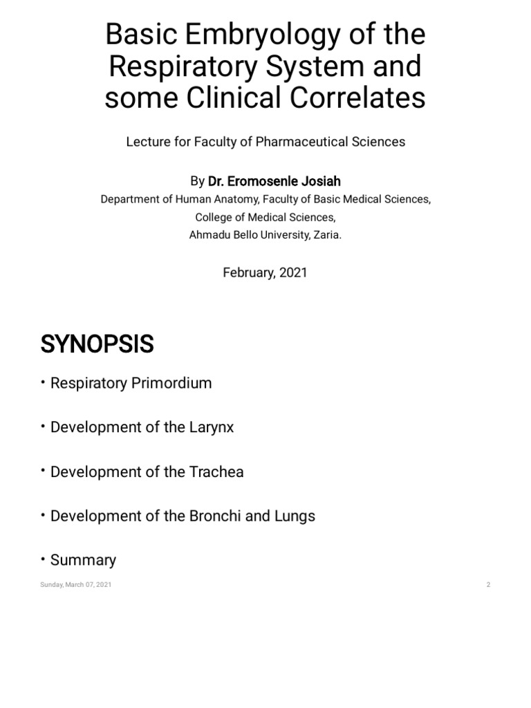 Embryology of the Respiratory System | PDF | Lung | Larynx