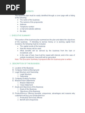 Format for Business Plan for Franchising