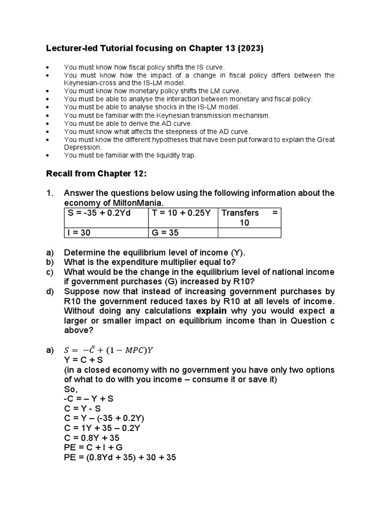 Lecturer-Led Tutorial For Chapter 13 (2023) | PDF