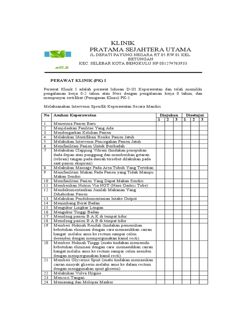 RKK Perawat Klinik I dan Tindakannya | PDF