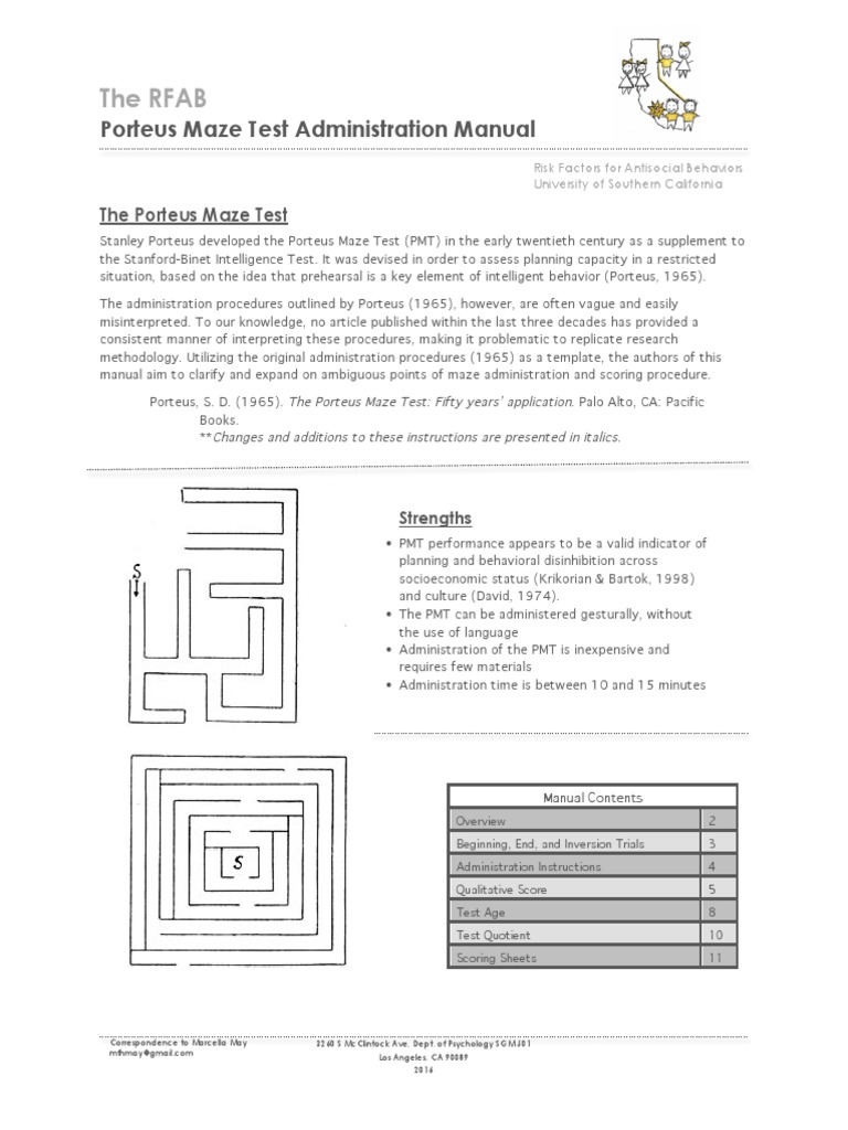 Porteus Maze Test Administration Guide | PDF | Cognitive Science ...