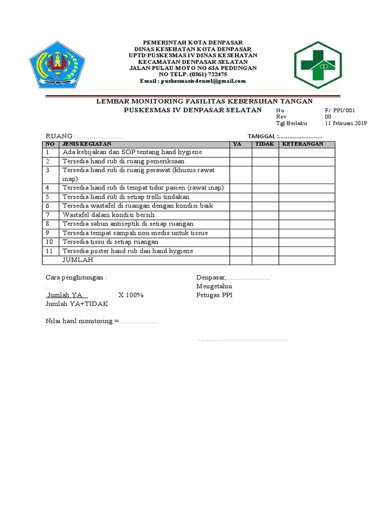 Form Ppi 001 Monev Fas Cuci Tangan | PDF