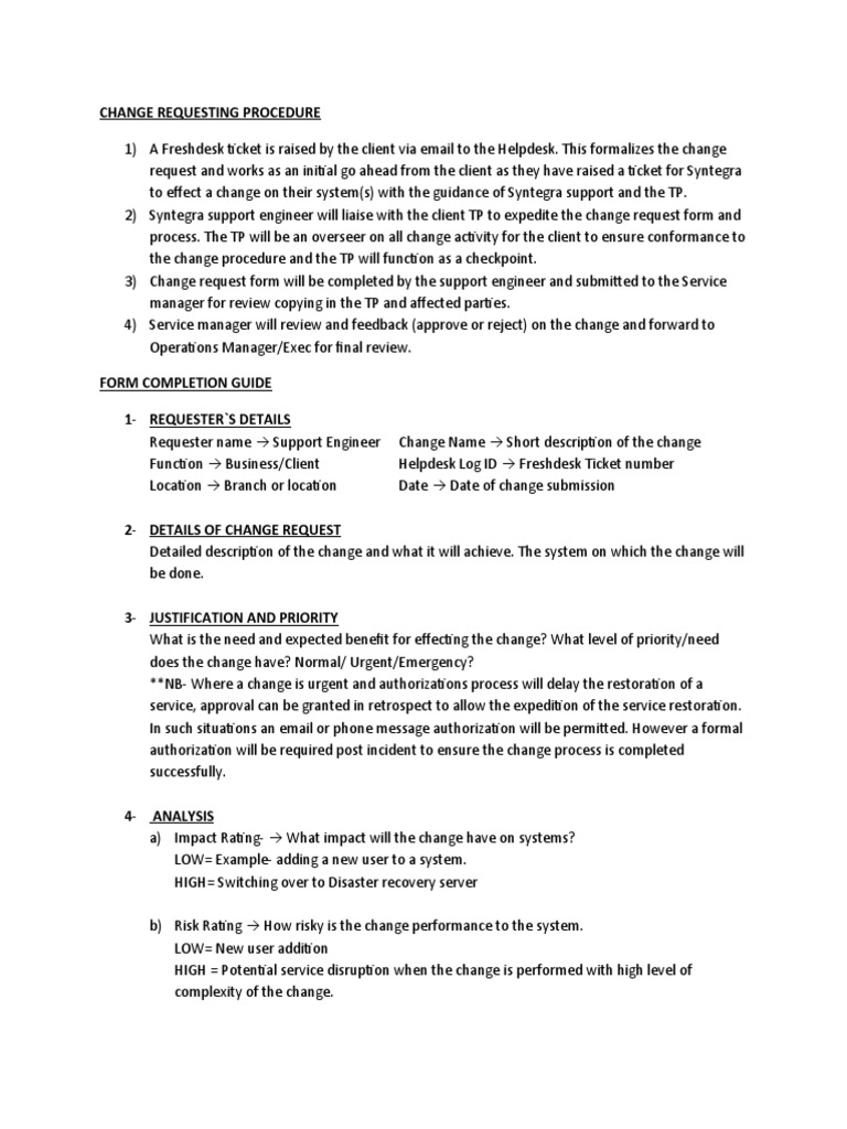 Change Request Procedure Guide | PDF | Software Engineering | Computer ...