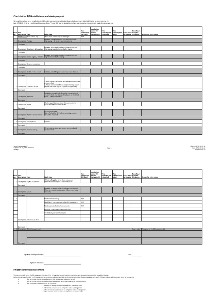 Checklist_for_FiFi_installation_and_startup | PDF | Pump | Pipe (Fluid ...