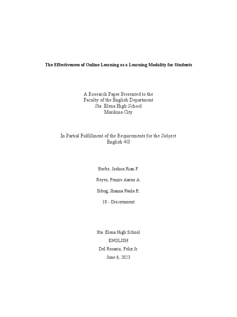 The Effectiveness of Online Learning As Learning Modality | PDF ...