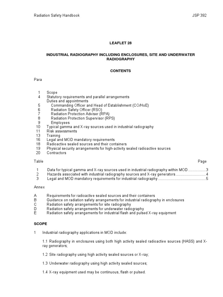 JSP 392: Industrial Radiography Safety | PDF | Ionizing Radiation ...